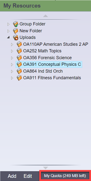 My Quota button on My Resources menu