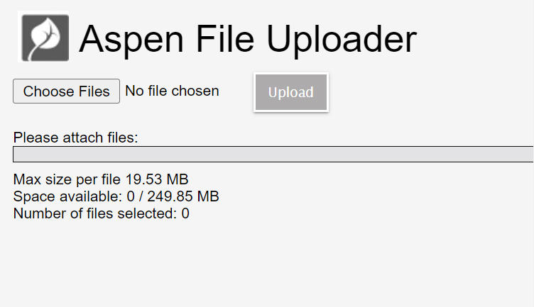 Aspen File Uploader pop-up