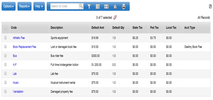 Fee Code Example Adding a Fee Type
