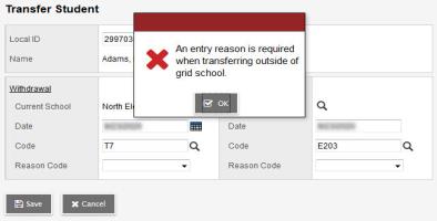 Transfer Student error message