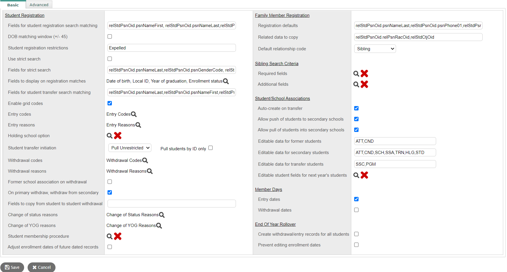 Membership preferences, Basic sub-tab